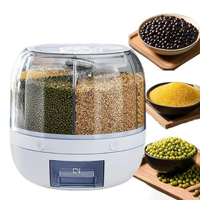 Wnnideo rotating bin with six compartments for organized grains.