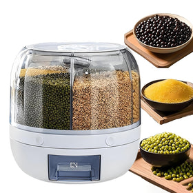 Wnnideo rotating grain bin with six compartments for organized pantry storage.