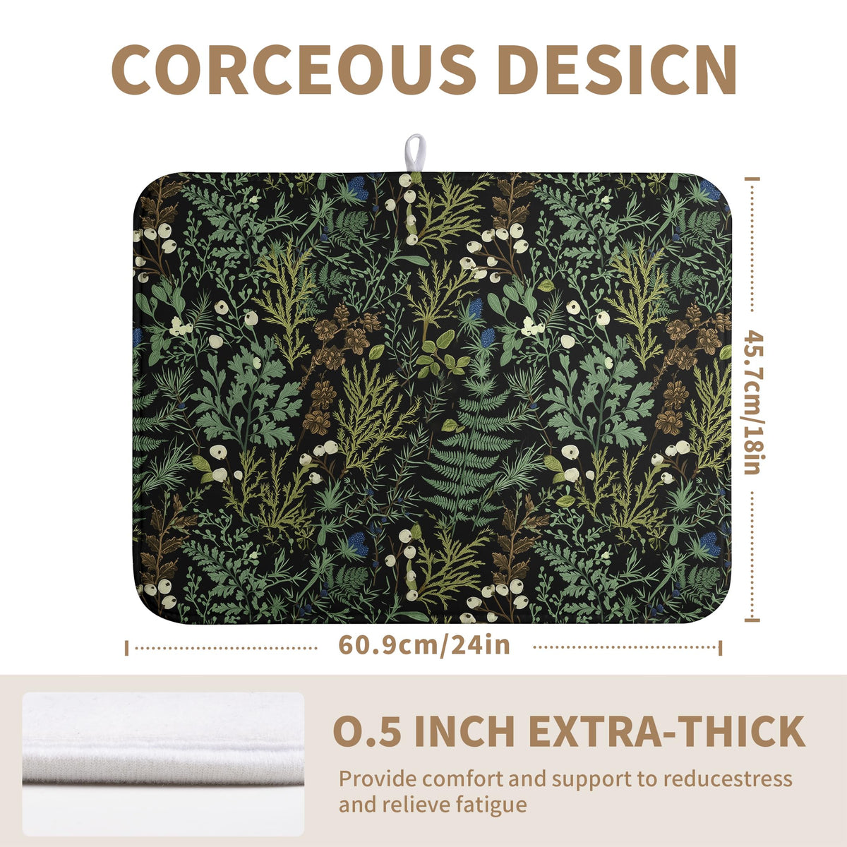 Wnoesat floral fern leaves pattern drying mat enhances kitchen decor