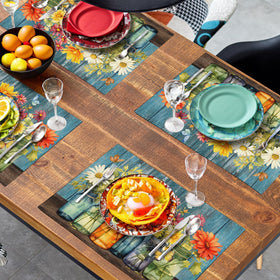 Packaging and practical use scenario for Wnoesat placemats at a dinner party