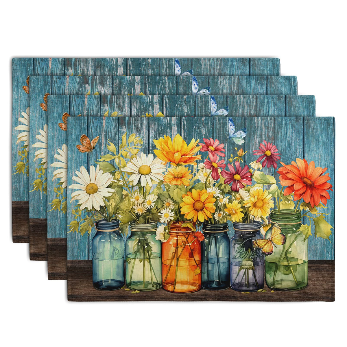 Wnoesat rustic daisy placemats set of four on a dining table for protection and style