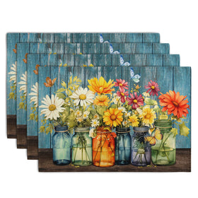 Wnoesat rustic daisy placemats set of four on a dining table for protection and style