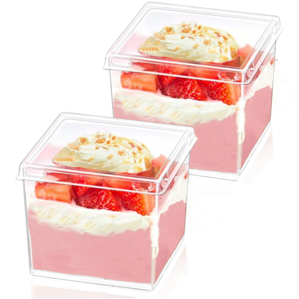 Wnqou clear dessert cups with lids and spoons, ideal for elegant party displays