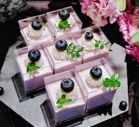 Wnqou square cups, transparent side-angle view ready for layered desserts