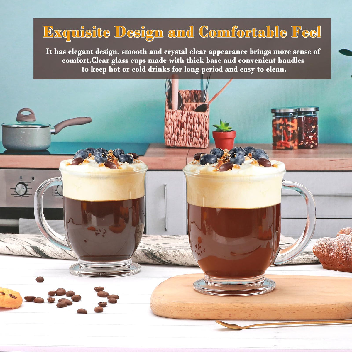 Woaiwo-q four-pack glass mugs in a clear design for daily use.