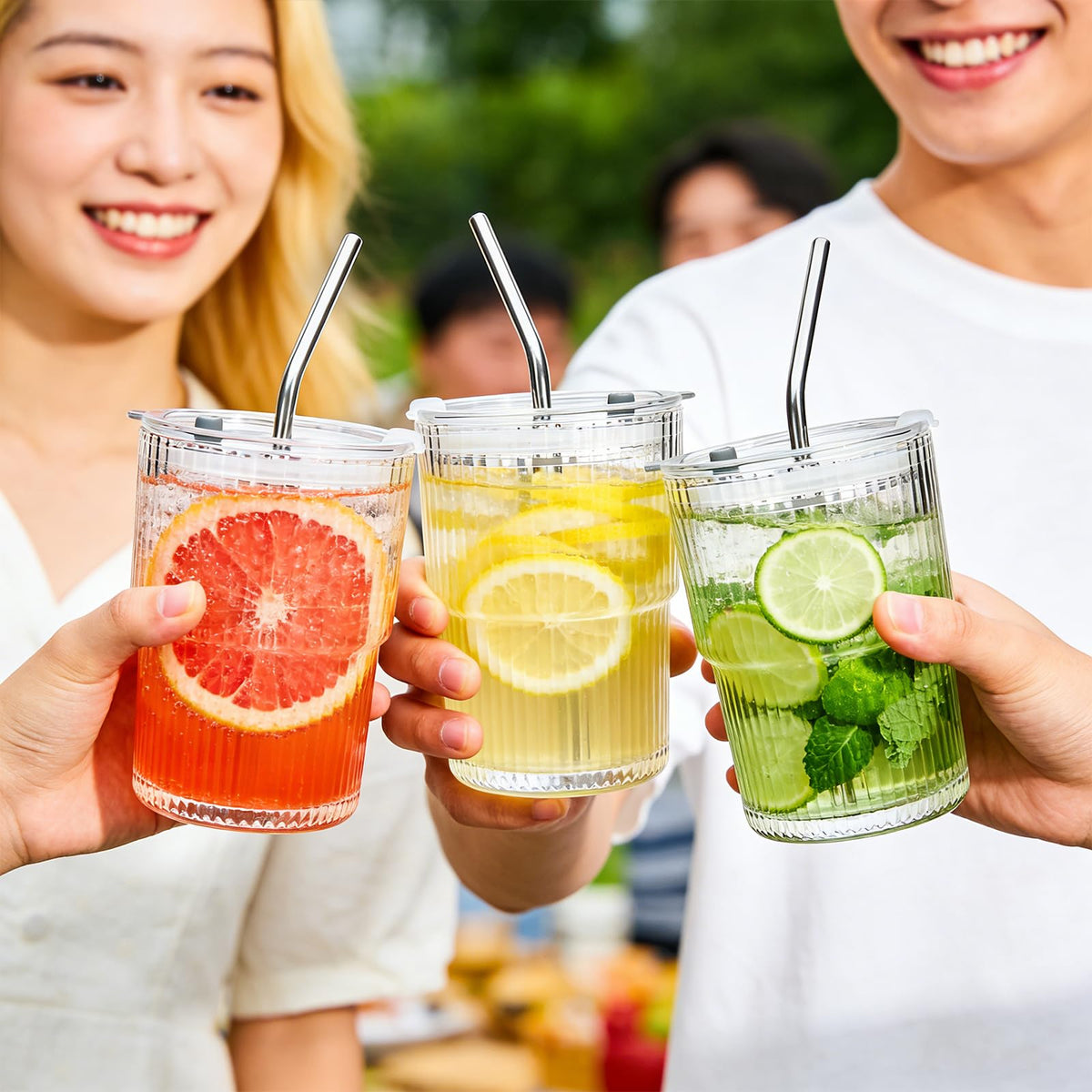 Woaiwo-q 6-pack ribbed glass cups for hot and cold beverages.