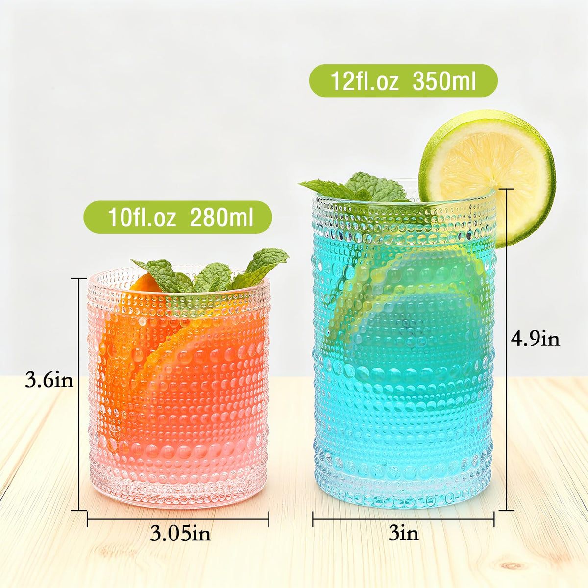Woaiwo-q hobnail cocktail glasses showcase a compact 10 oz form for neat pours