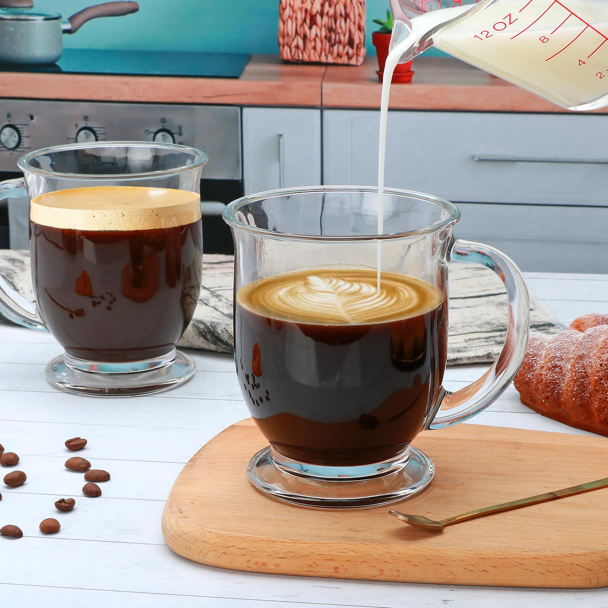 Woaiwo-q versatile glass mug for hot and cold beverages.