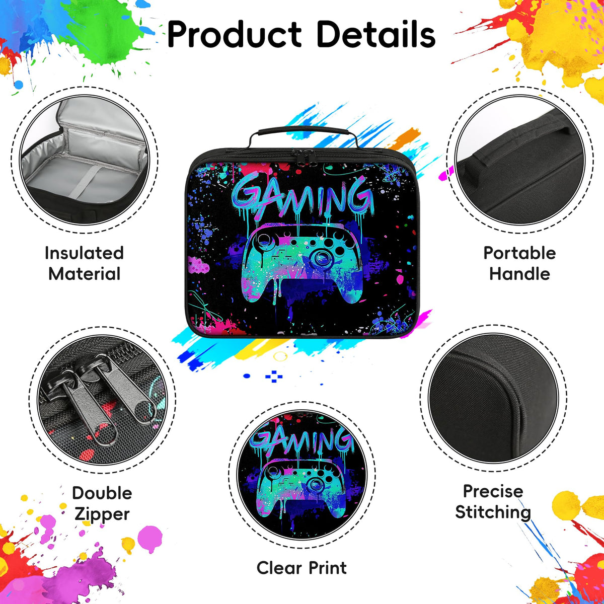 WOBAGMEN gamer lunch box waterproof material protects contents from rain or spills