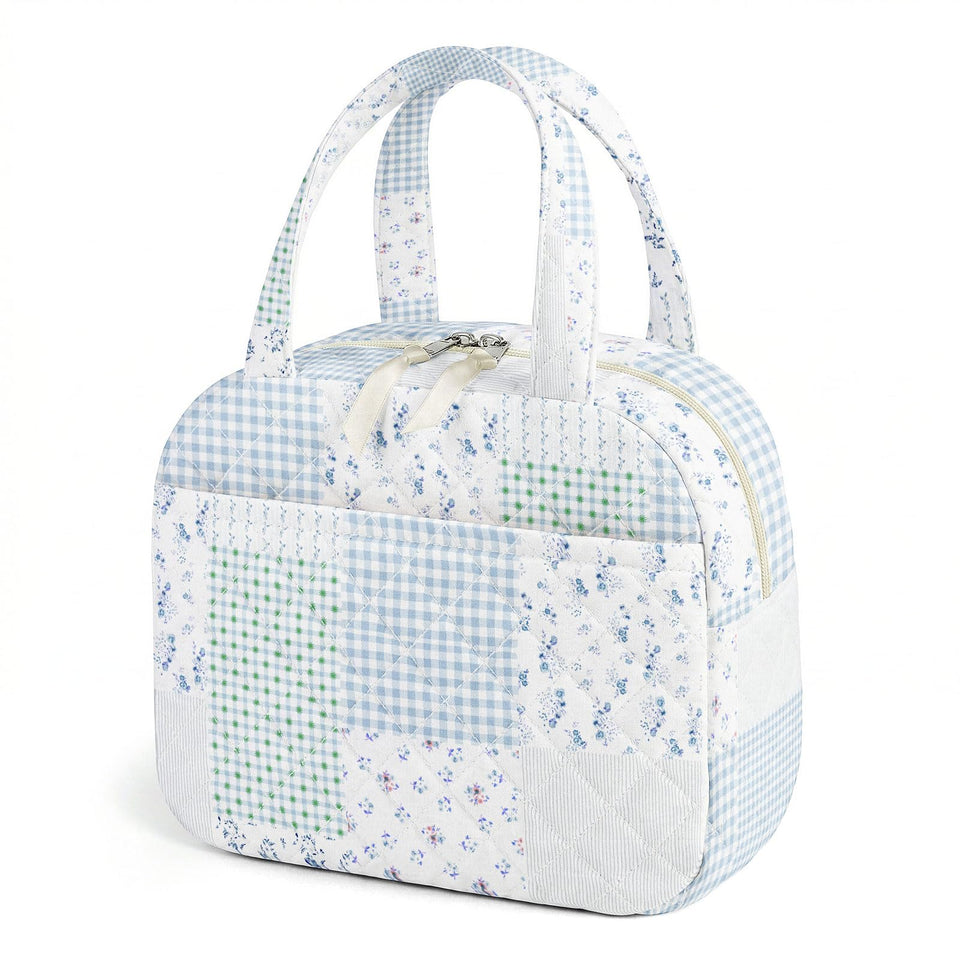 WOBAGMEN quilted lunch bag with floral print, ideal for daily work or school use.