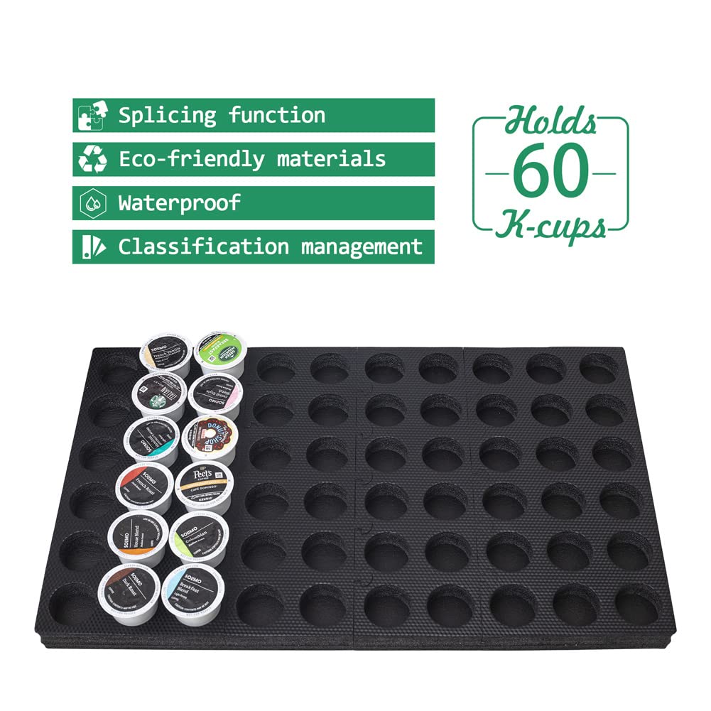Wobivcs adjustable foam grid for drawer demonstrates customizable pod storage.
