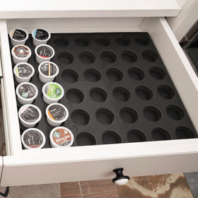 Wobivcs coffee pod holder DIY tray shows 60-capacity for drawer organization.