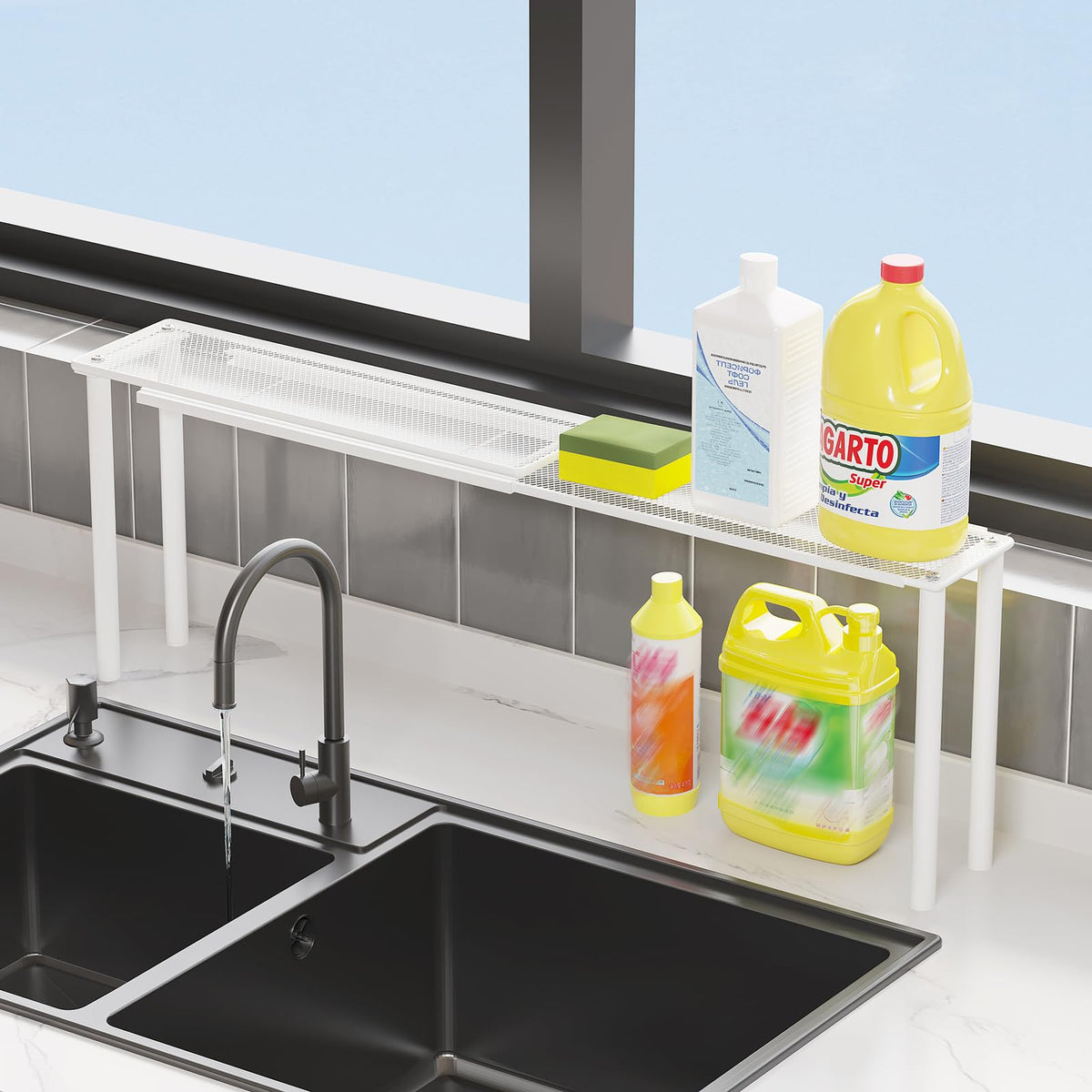 WOCHUANGSI expandable window shelf versatile use for decor, plants, and toiletries.