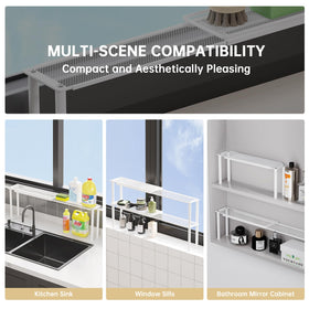 WOCHUANGSI expandable window shelf slim profile fits narrow spaces behind sink.