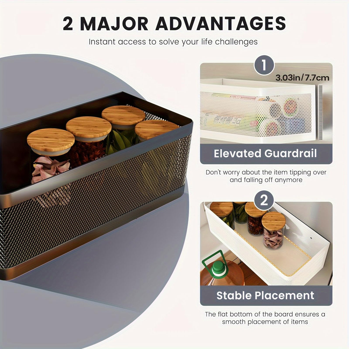 WOCHUANGSI spice-oil storage keeps seasonings within reach on metal surfaces.