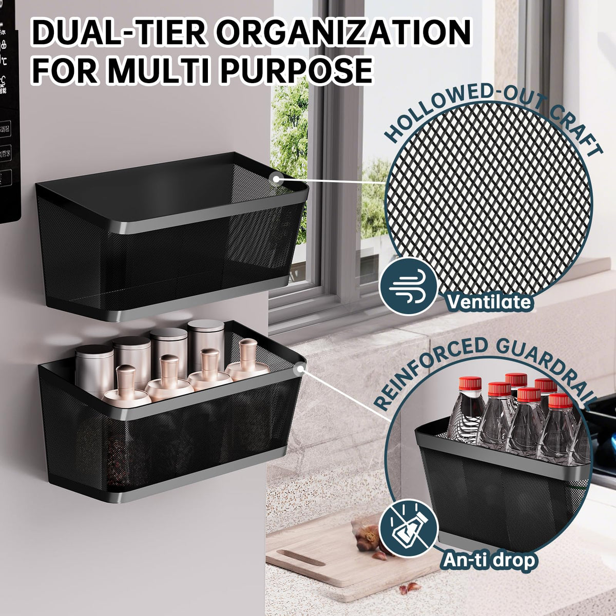 WOCUBEHOME fridge shelf with guardrails keeps items upright and secure.