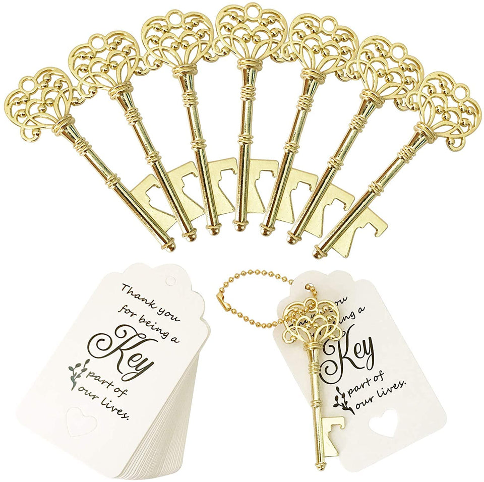 WODEGIFT 100 gold key bottle openers, ideal wedding favors.