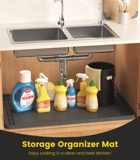 Wohbay under-sink mat supports eight size options for precise fit under irregular cabinets