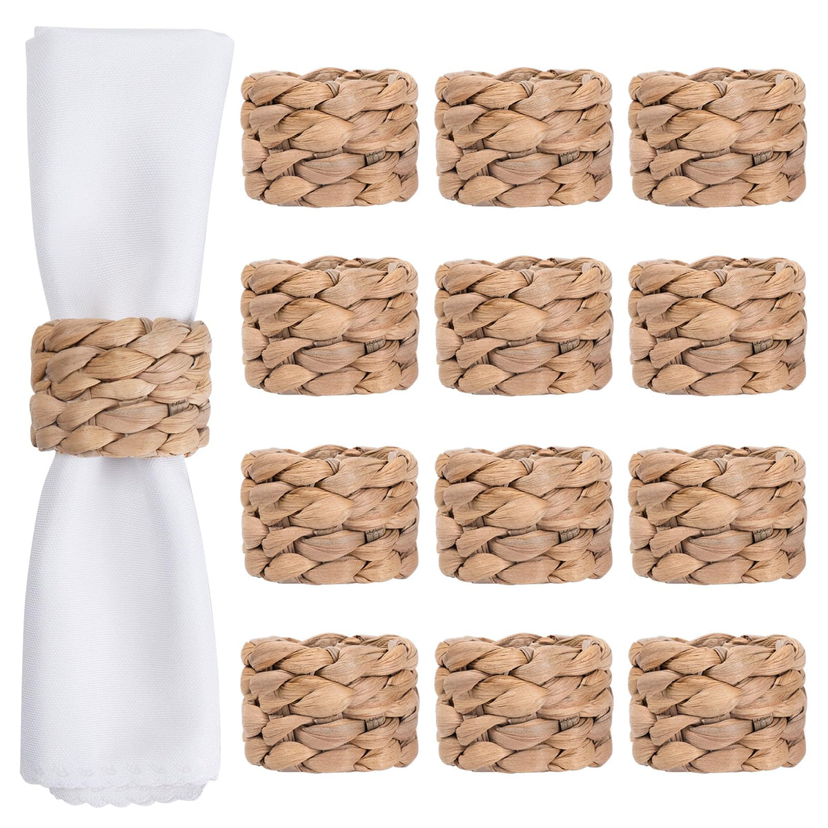 WOHIWO napkin rings in natural water hyacinth elevate farmhouse table decor