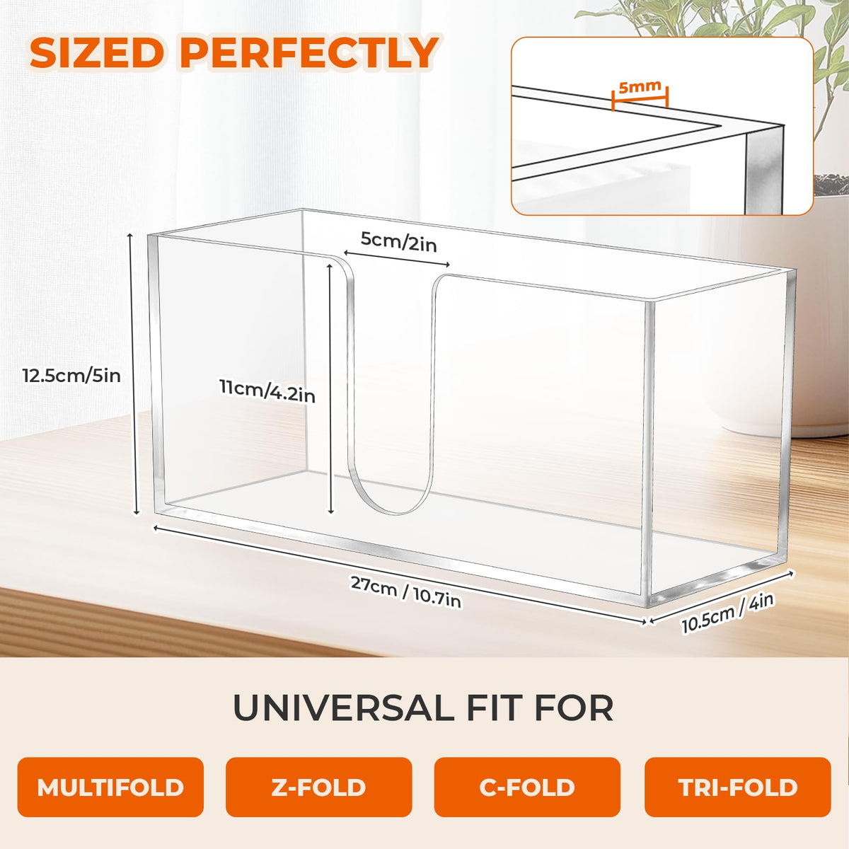 WOHUGEKOKO countertop dispenser showing wide slot for smooth towel pull.