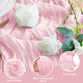 Wokceer pink cheesecloth runner on dining table creates elegant ambience