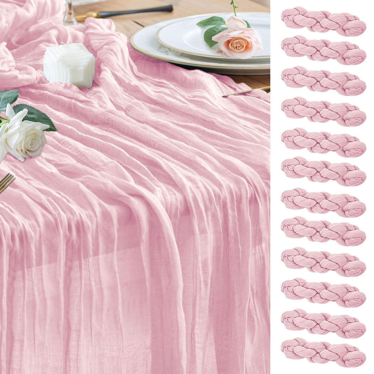 Wokceer pink cheesecloth table runner 10ft enhances romantic wedding table decor