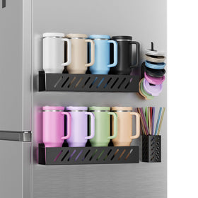 Wolera all in one organization system keeps tumblers, lids, and straws ready.