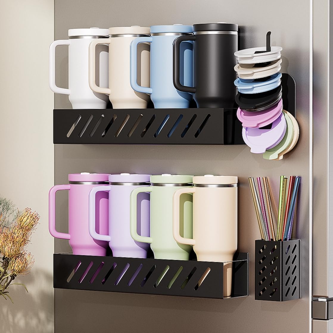 Wolera Stanley cup holder with magnetic base securely holds large 40 oz tumblers.