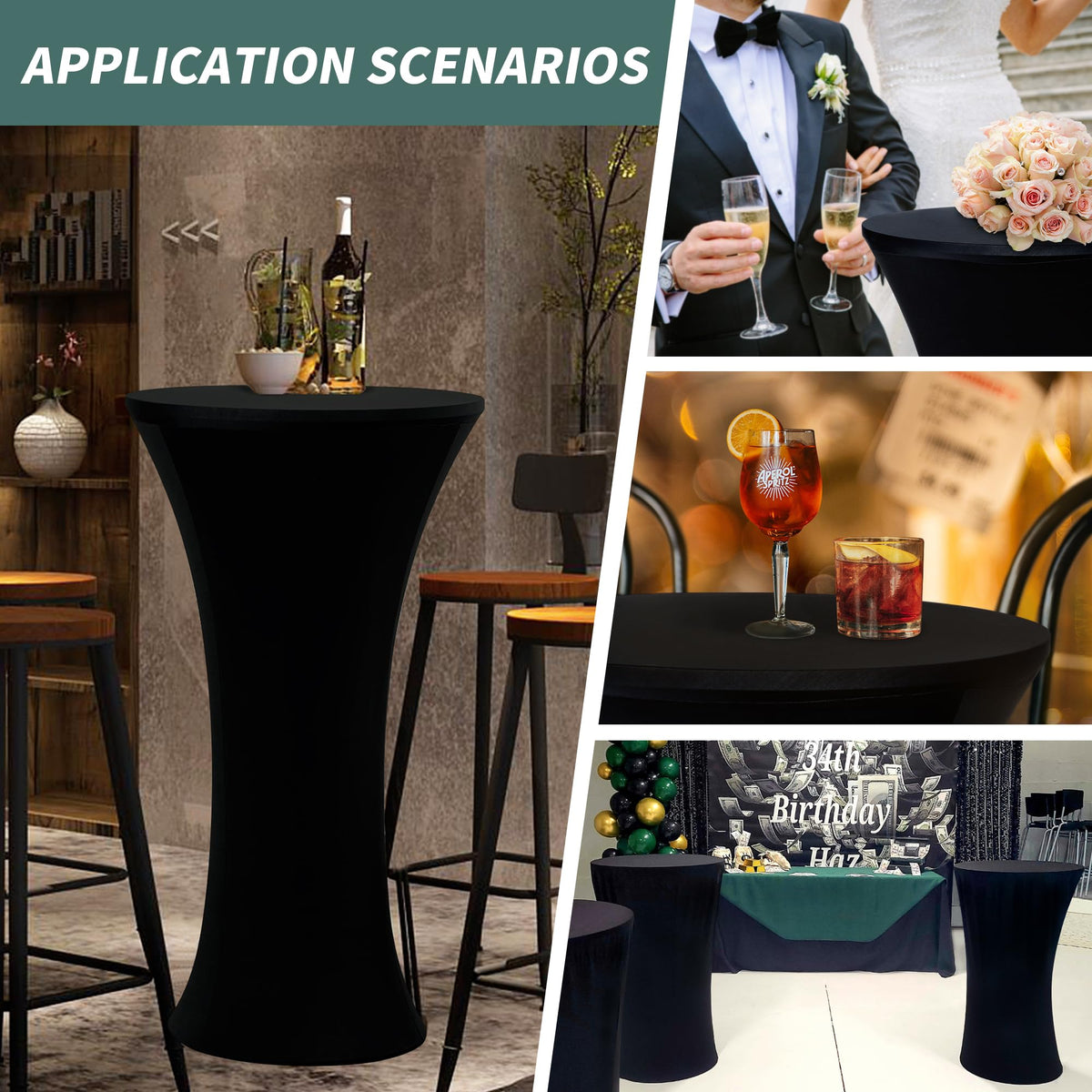 Wolkemer banquet setup with black round tablecloths creates elegant ambiance.