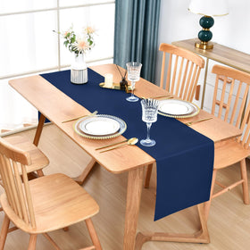 Wolkemer navy table runner on living room coffee table enhances decor