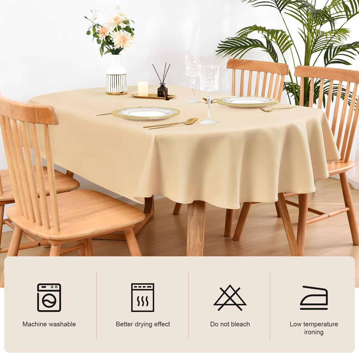Wolkemer oval tablecloth on a dining set, perfect for formal dinners.