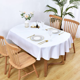 Wolkemer oval tablecloth hemmed edges closeup shows a neat finish.