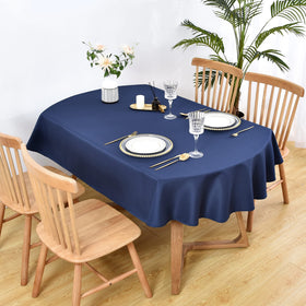 Wolkemer oval tablecloth navy outdoor setup enhancing a casual event with color and protection