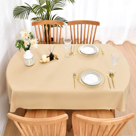 Wolkemer oval tablecloth texture reveals soft polyester drape for everyday elegance.