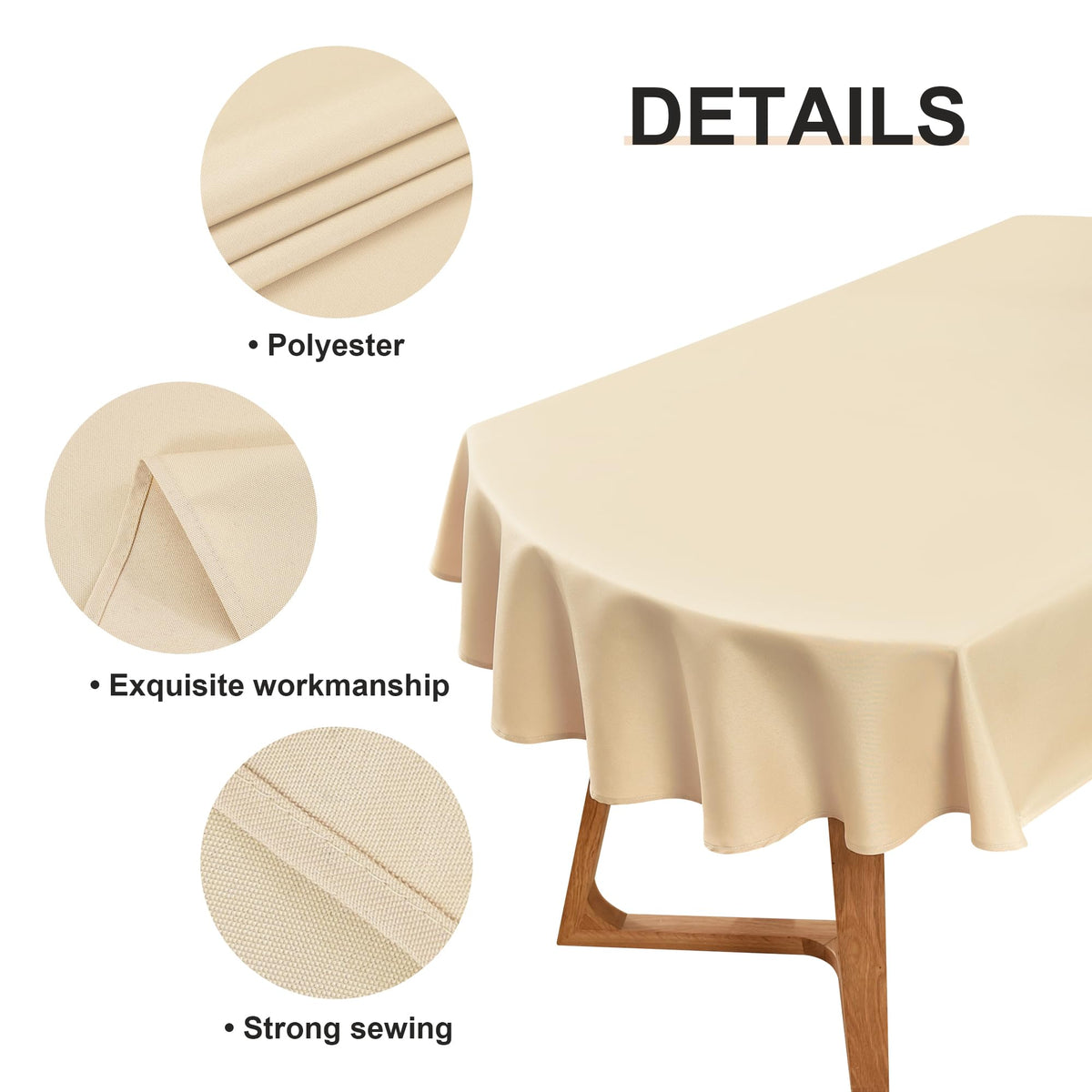 Wolkemer oval tablecloth at a wedding or event, offering neutral elegance.
