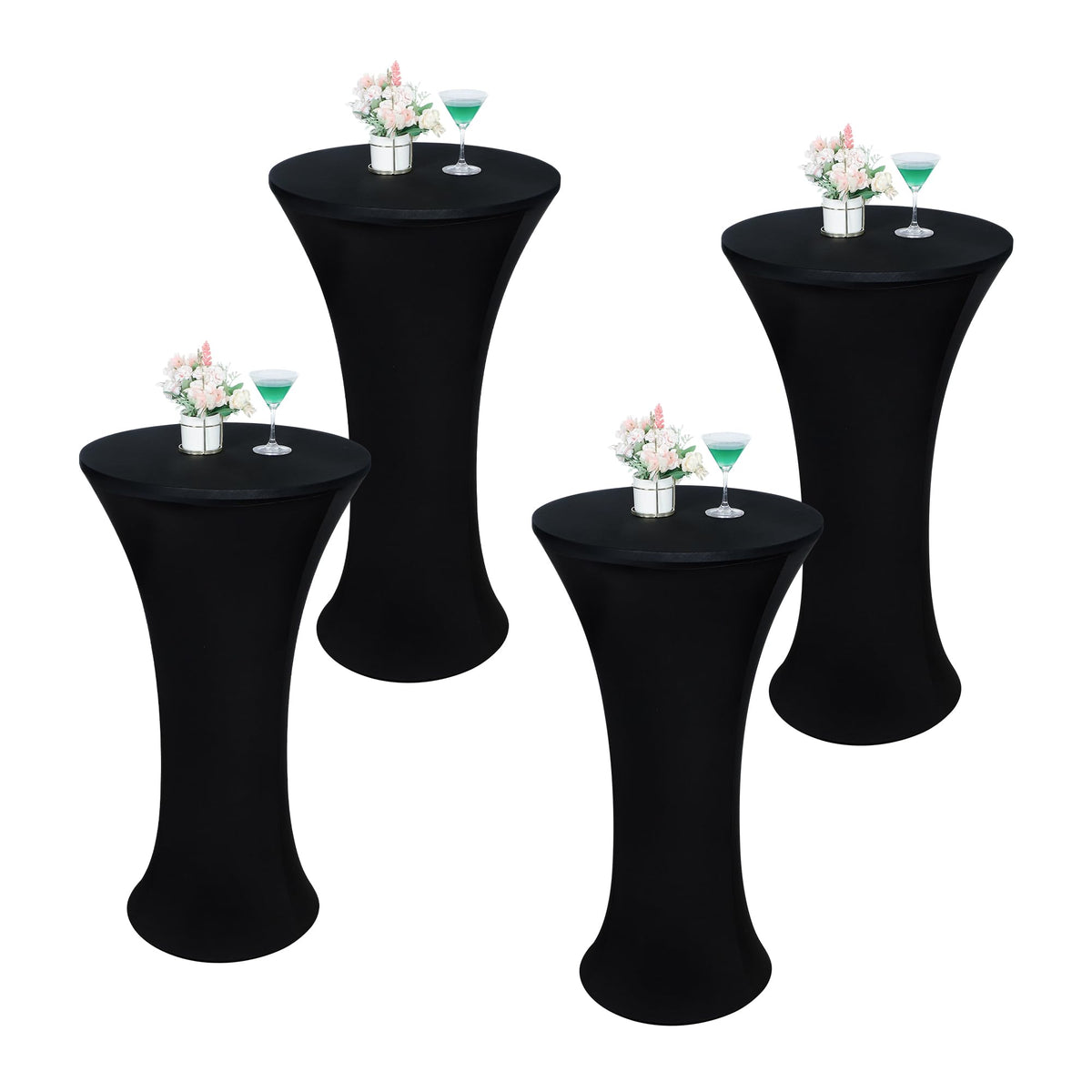 Wolkemer round tablecloth 24x43 highboy fitted provides neat coverage for banquets.