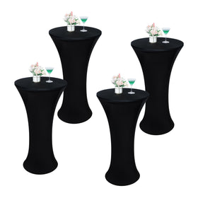 Wolkemer round tablecloth 24x43 highboy fitted provides neat coverage for banquets.