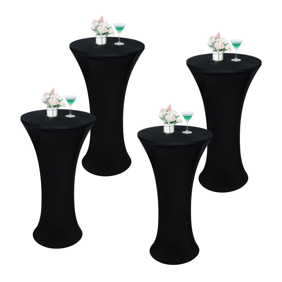 Wolkemer round tablecloth 24x43 highboy fitted provides neat coverage for banquets.