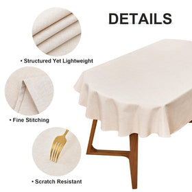 Wolkemer tablecloth care guide image emphasizing machine washable convenience