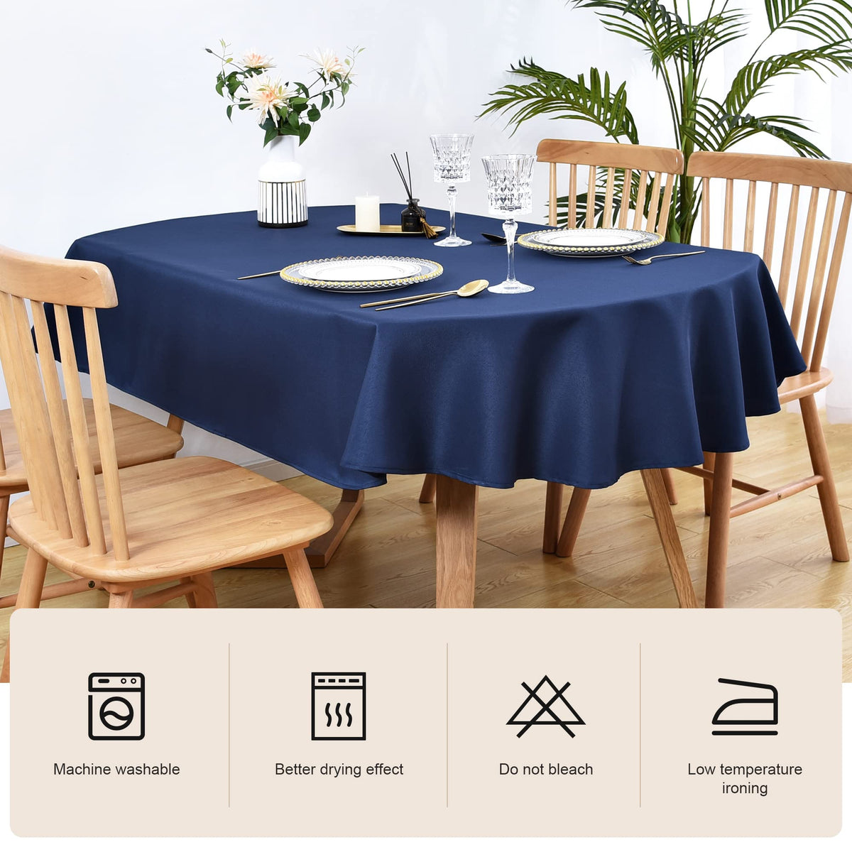 Wolkemer navy tablecloth at wedding banquet setting elevating ambiance and protection