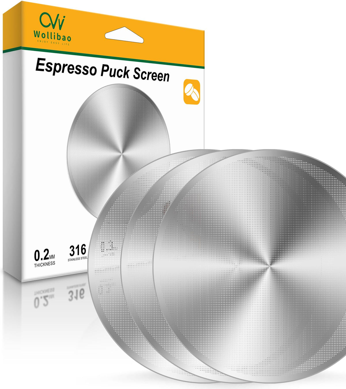 Wollibao 53.3mm puck screen set for even extraction in home espresso