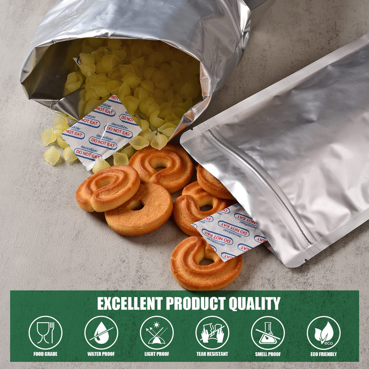 Wolobag 40 oz mylar bag fits coffee beans, nuts, and dried goods.