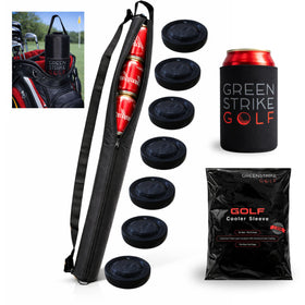 WOLVIO golf beer sleeve attached to a cart for easy access on the course.