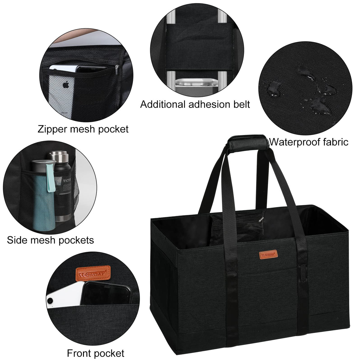 WONDAY large utility tote bag front pocket keeps essentials within reach.