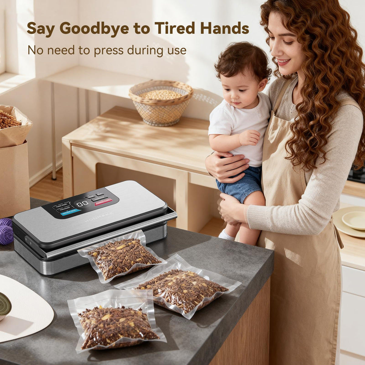 WONMAKE premium stainless steel sealer with easy-clean removable drip tray