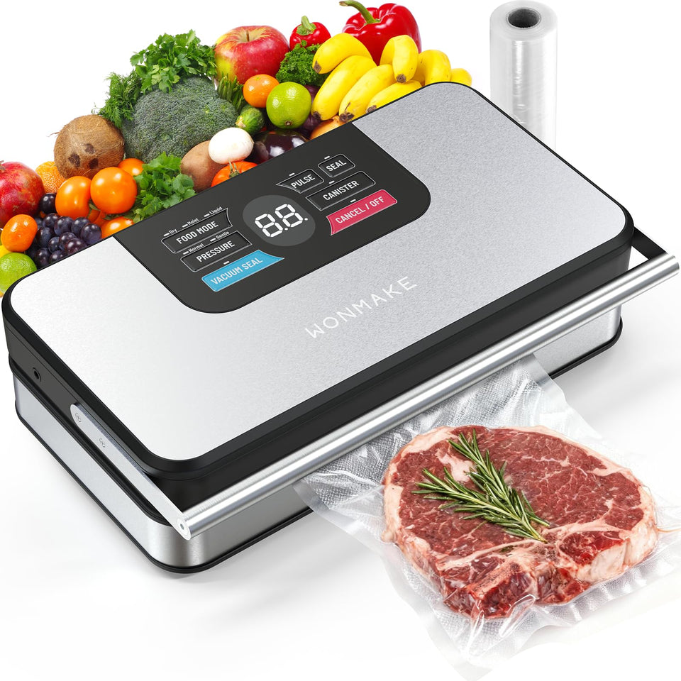 WONMAKE 95kPa vacuum sealer front view in stainless steel for durable freshness