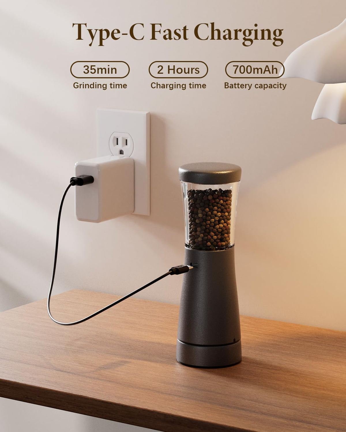 WONMAKE grinder external 5-level coarseness dial offers versatile grind options.