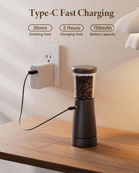 WONMAKE grinder external 5-level coarseness dial offers versatile grind options.