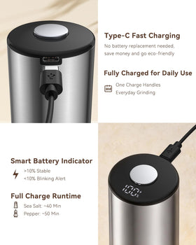 WONMAKE grinder shows LED battery level for easy power checks