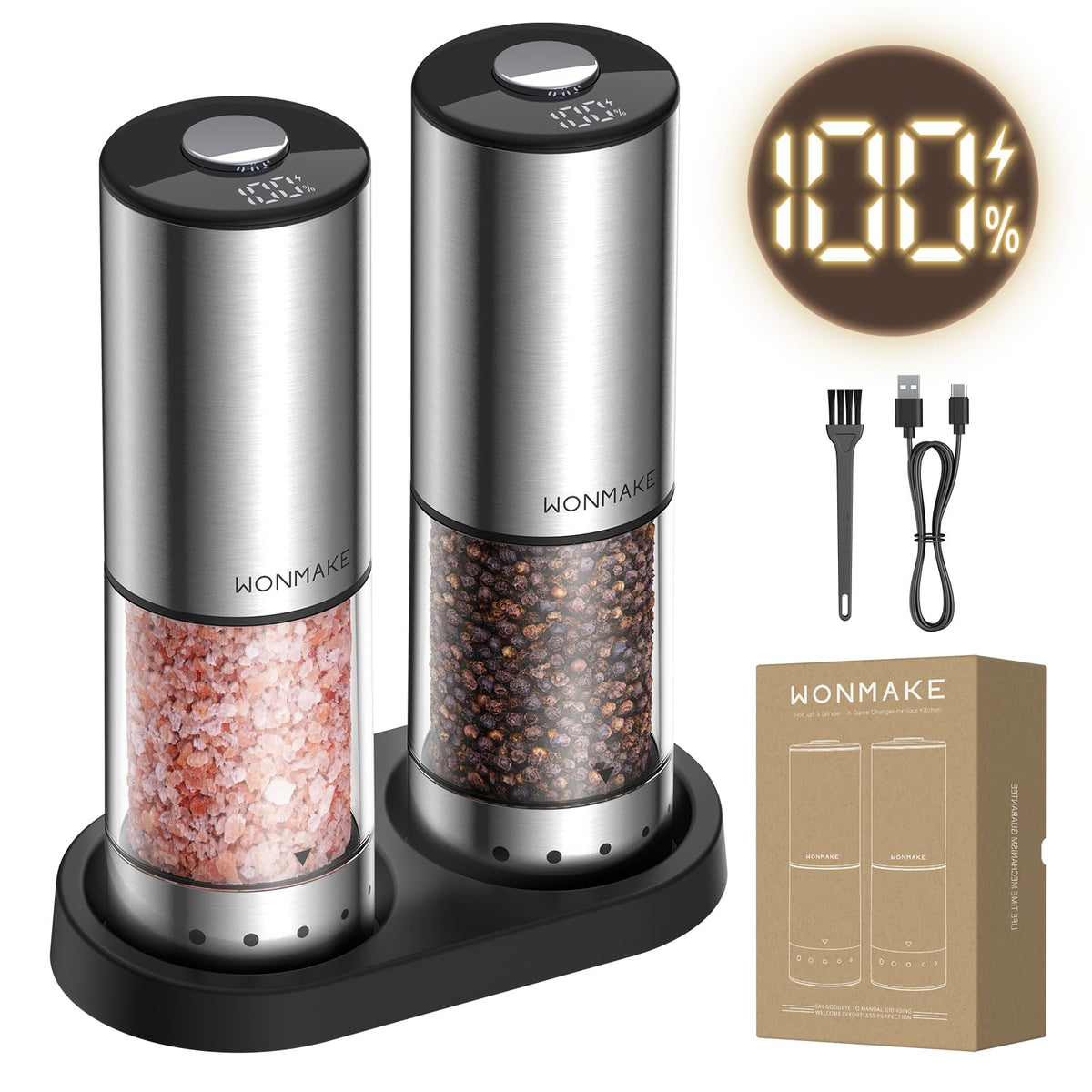 WONMAKE electric grinders with top button design for one handed seasoning